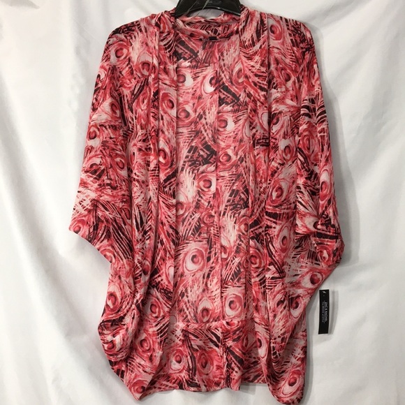 Zac & Rachel Tops - Zac & Rachel Women’s Pink and Black Peacock Feather Shawl Size M NEW with Tags